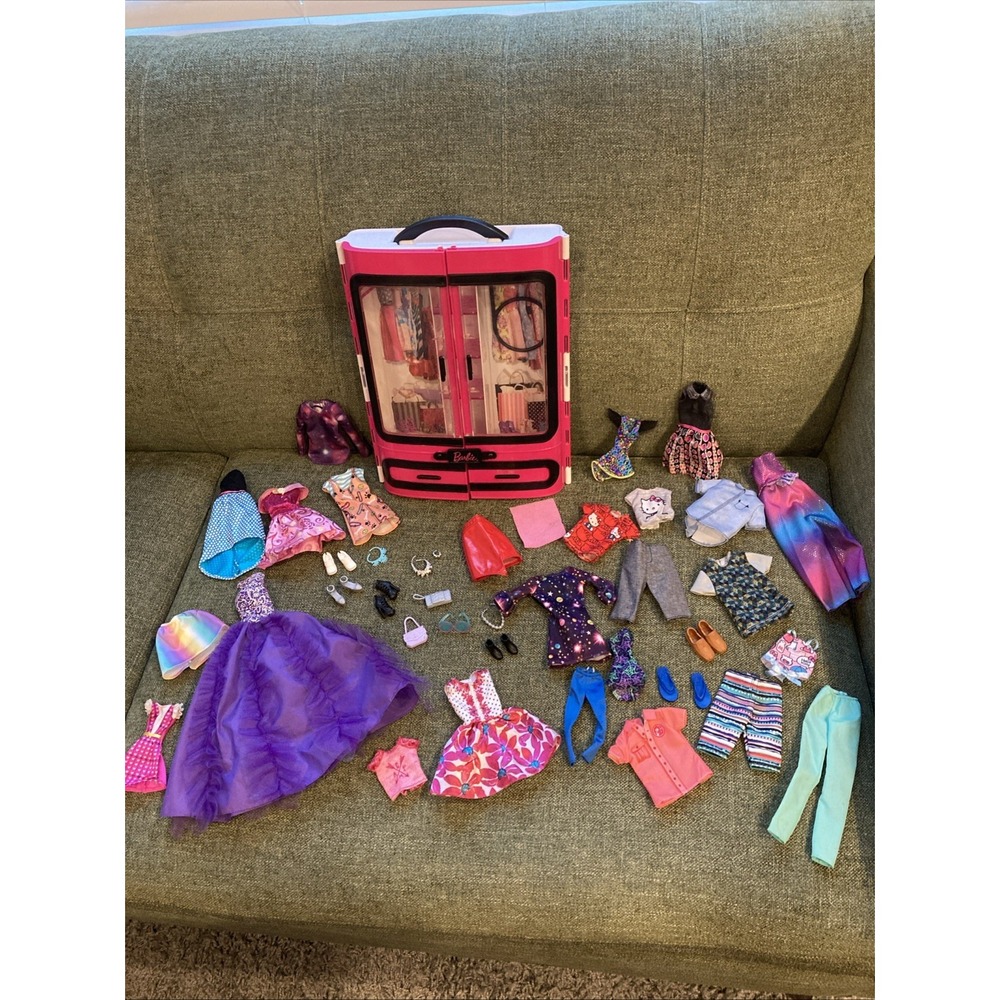 Vintage Barbie Wardrobe Case Lot - 25+ Clothes, Dresses, Ken Items, Shoes & More